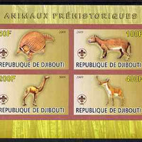 Djibouti 2009 Prehistoric Animals with Scout Logo #2 imperf sheetlet containing 4 values unmounted mint