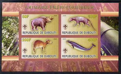 Djibouti 2009 Prehistoric Animals with Scout Logo #3 imperf sheetlet containing 4 values unmounted mint