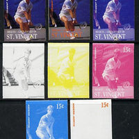 St Vincent - Bequia 1988 International Tennis Players 15c (Anders Jarryd) set of 8 imperf progressive proofs comprising the 5 individual colours plus 2, 4 and all 5 colour composites unmounted mint*