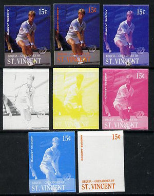 St Vincent - Bequia 1988 International Tennis Players 15c (Anders Jarryd) set of 8 imperf progressive proofs comprising the 5 individual colours plus 2, 4 and all 5 colour composites unmounted mint*