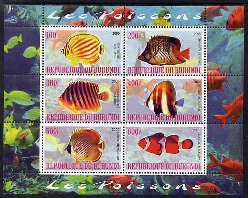 Burundi 2009 Tropical Fish #1 perf sheetlet containing 6 values unmounted mint