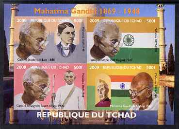 Chad 2009 Mahatma Gandhi imperf sheetlet containing 4 values unmounted mint. Note this item is privately produced and is offered purely on its thematic appeal.