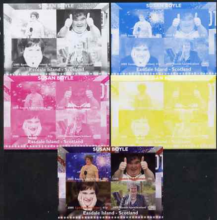 Easdale 2009 Susan Boyle sheetlet containing 4 values - the set of 5 imperf progressive proofs comprising the 4 individual colours plus all 4-colour composite, unmounted mint