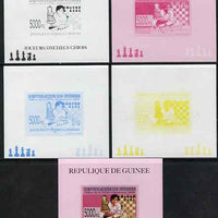 Guinea - Conakry 2008 Chinese Chess Champions - Bu Xiangi-Zhi individual deluxe sheet - the set of 5 imperf progressive proofs comprising the 4 individual colours plus all 4-colour composite, unmounted mint