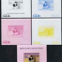 Guinea - Conakry 2008 Chinese Chess Champions - Zhu Chen #1 individual deluxe sheet - the set of 5 imperf progressive proofs comprising the 4 individual colours plus all 4-colour composite, unmounted mint