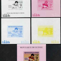 Guinea - Conakry 2008 Chinese Chess Champions - Wang Yue individual deluxe sheet - the set of 5 imperf progressive proofs comprising the 4 individual colours plus all 4-colour composite, unmounted mint