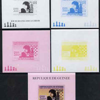 Guinea - Conakry 2008 Chinese Chess Champions - Zhao Xue individual deluxe sheet - the set of 5 imperf progressive proofs comprising the 4 individual colours plus all 4-colour composite, unmounted mint