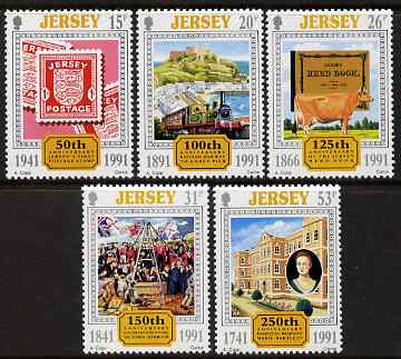 Jersey 1991 Anniversaries perf set of 5 unmounted mint, SG 549-53