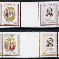 St Vincent 1987 Christmas (Charles Dickens) set of 8 (2 inter-paneau se-tenant gutter blocks from Format International archive sheet, folded through gutters) as SG 1116-23