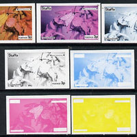 Staffa 1974 Butterflies & Scout Anniversary 3p (Common Forester) set of 7 imperf progressive colour proofs comprising the 4 individual colours plus 2, 3 and all 4-colour composites unmounted mint