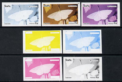 Staffa 1974 Butterflies & Scout Anniversary 3.5p (Large Emerald) set of 7 imperf progressive colour proofs comprising the 4 individual colours plus 2, 3 and all 4-colour composites unmounted mint