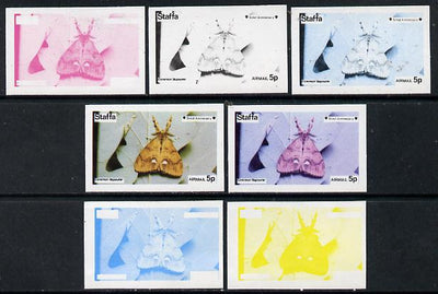 Staffa 1974 Butterflies & Scout Anniversary 5p (Common Vapourer) set of 7 imperf progressive colour proofs comprising the 4 individual colours plus 2, 3 and all 4-colour composites unmounted mint