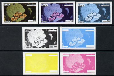 Staffa 1974 Butterflies & Scout Anniversary 10p (Marsh Carpet) set of 7 imperf progressive colour proofs comprising the 4 individual colours plus 2, 3 and all 4-colour composites unmounted mint