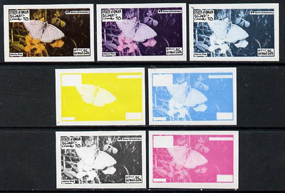 Oman 1974? Scout Anniversary - Butterflies 25b (Adonis Blue) set of 7 imperf progressive colour proofs comprising the 4 individual colours plus 2, 3 and all 4-colour composites unmounted mint