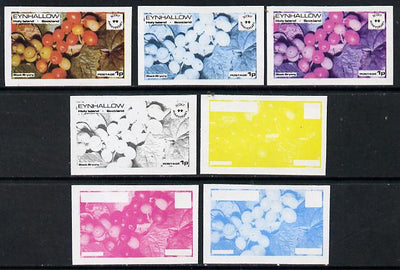 Eynhallow 1974 Fruit (Scout Anniversary) 1p (Black Bryony) set of 7 imperf progressive colour proofs comprising the 4 individual colours plus 2, 3 and all 4-colour composites unmounted mint