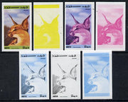 Dhufar 1974 Scout Anniversary (Wildlife) 5b (Caracal) set of 7 imperf progressive colour proofs comprising the 4 individual colours plus 2, 3 and all 4-colour composites unmounted mint