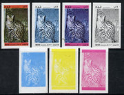 Dhufar 1974 Scout Anniversary (Wildlife) 1R (Serval) set of 7 imperf progressive colour proofs comprising the 4 individual colours plus 2, 3 and all 4-colour composites unmounted mint