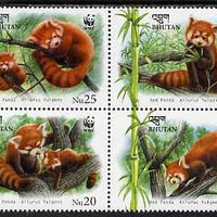 Bhutan 2009 WWF - Red Panda perf set of 4 in se-tenant block unmounted mint