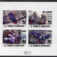 St Thomas & Prince Islands 2009 WWF - Parrots imperf de-luxe sheetlet containing 4 values on thin card