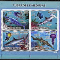 St Thomas & Prince Islands 2009 Sharks & Jelly Fish perf sheetlet containing 4 values unmounted mint