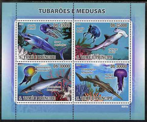 St Thomas & Prince Islands 2009 Sharks & Jelly Fish perf sheetlet containing 4 values unmounted mint