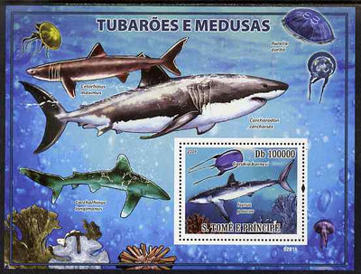 St Thomas & Prince Islands 2009 Sharks & Jelly Fish perf s/sheet unmounted mint