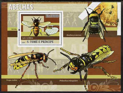 St Thomas & Prince Islands 2009 Bees perf s/sheet unmounted mint