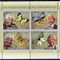 St Thomas & Prince Islands 2009 90th Birthday of Nelson Mandela & Butterflies perf sheetlet containing 4 values unmounted mint