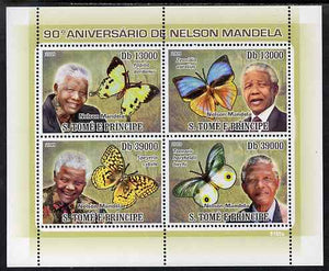 St Thomas & Prince Islands 2009 90th Birthday of Nelson Mandela & Butterflies perf sheetlet containing 4 values unmounted mint