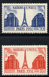 France 1951 UN General Assembly set of 2 (Eiffel Tower) unmounted mint SG 1132-33