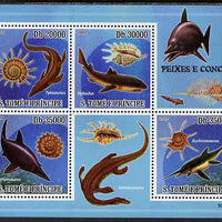 St Thomas & Prince Islands 2009 Pre-historic Fish & Shells perf sheetlet containing 4 values unmounted mint