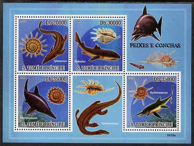 St Thomas & Prince Islands 2009 Pre-historic Fish & Shells perf sheetlet containing 4 values unmounted mint