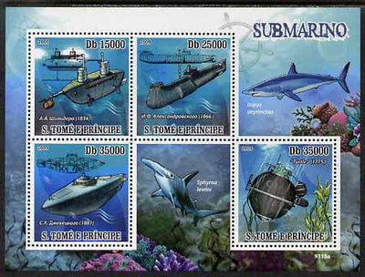 St Thomas & Prince Islands 2009 Submarines & Sharks perf s/sheet unmounted mint