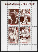 Angola 2000 Sports Legends 1950-1960 perf sheetlet containing 4 values (Boxing, Baseball, Golf & Tennis) unmounted mint. Note this item is privately produced and is offered purely on its thematic appeal