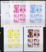 Angola 2000 Sports Legends 1950-1960 sheetlet containing 4 values (Boxing, Baseball, Golf & Tennis) the set of 5 imperf progressive proofs comprising the 4 individual colours plus all 4-colour composite, unmounted mint