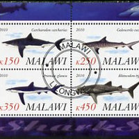 Malawi 2010 Sharks perf sheetlet containing 4 values fine cto used