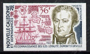 New Caledonia 1974 Discovery 36f (Dumont d'Urville, Ship & Map) imperf proof from limited printing, SG 543*