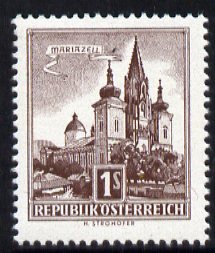 Austria 1957-70 Mariazell Basilica 1s light brown from Buildings def set unmounted mint, SG 1302