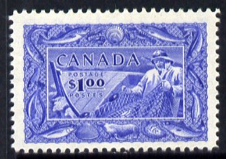 Canada 1951 Fisherman $1 mounted mint, SG 433