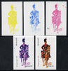 Nagaland 1974 Military Uniforms 20c (Portuguese Mounted Legion 1809) set of 5 imperf progressive colour proofs comprising 3 individual colours (red, blue & yellow) plus 3 and all 4-colour composites