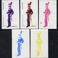 Nagaland 1974 Military Uniforms 35c (Polish General Officer 1796) set of 5 imperf progressive colour proofs comprising 3 individual colours (red, blue & yellow) plus 3 and all 4-colour composites unmounted mint