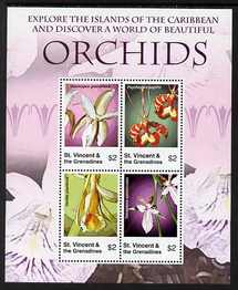 St Vincent 2007 Orchids perf sheetlet of 4 x $2 unmounted mint SG 5640a