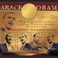 St Vincent - Bequia 2009 Inauguration of Pres Barack Obama perf sheetlet of 4 x $2.75 unmounted mint