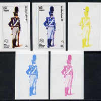 Iso - Sweden 1974 Centenary of UPU (Military Uniforms) 40 (10th Colberg Regiment 1812) set of 5 imperf progressive colour proofs comprising 3 individual colours (red, blue & yellow) plus 3 and all 4-colour composites unmounted mint