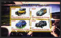 Congo 2010 Classic Cars imperf sheetlet containing 4 values unmounted mint