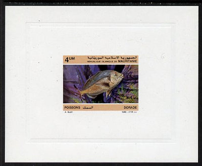 Mauritania 1986 Red Seabream 4um imperf deluxe sheet in issued colours on glazed sunken card unmounted mint Michel 899, as SG874