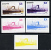 Staffa 1974 Steam Liners 4p (SS Reina Victoria-Eugenia 1913) set of 5 imperf progressive colour proofs comprising 3 individual colours (red, blue & yellow) plus 3 and all 4-colour composites unmounted mint