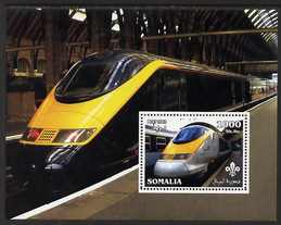 Somalia 2002 SNCF High Speed Train #2 perf m/sheet with Scout Logo unmounted mint