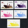 Staffa 1974 Steam Liners 5p (SS Atland 1910) set of 5 imperf progressive colour proofs comprising 3 individual colours (red, blue & yellow) plus 3 and all 4-colour composites unmounted mint