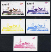 Staffa 1974 Steam Liners 10p (SS Stavangerfjord 1918) set of 5 imperf progressive colour proofs comprising 3 individual colours (red, blue & yellow) plus 3 and all 4-colour composites unmounted mint